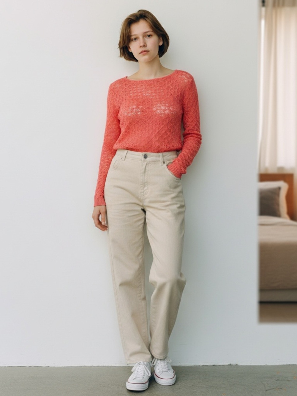 SOL Coral Open-Knit Scoop Neck Sweater Baby Alpaca S